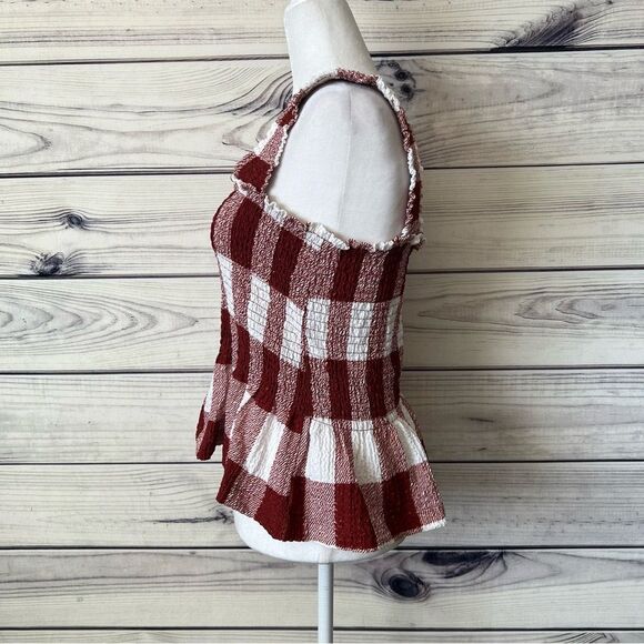 Loft Rust & White Smocked Stretchy Peplum Sleeveless Top - Picture 6 of 10